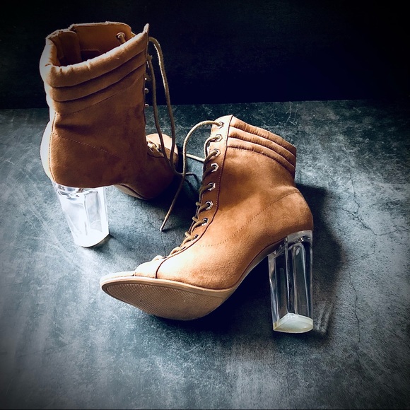 4” - Lace up Booties with Clear Heels - Picture 1 of 5